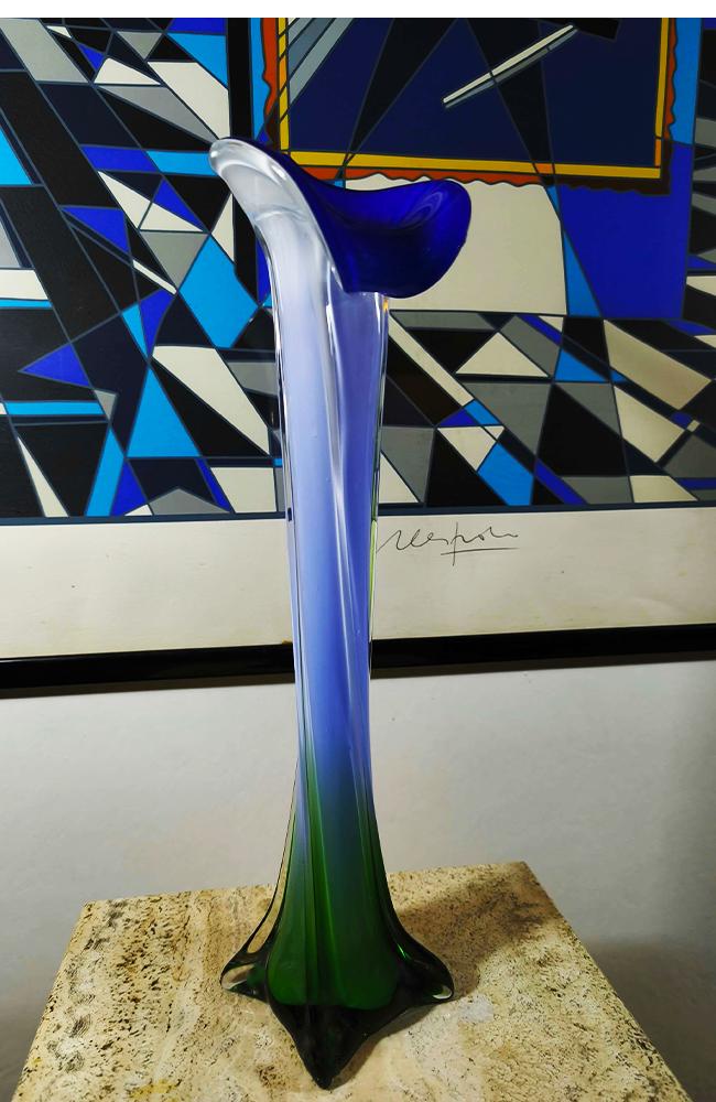 1960s 40cm. handcrafted Single Flower Vase in Murano Glass. Made in Italy.