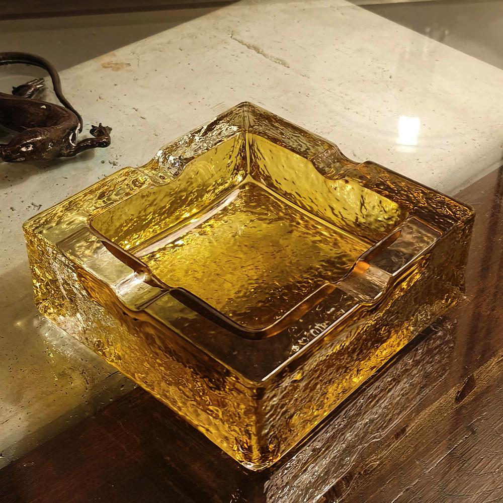 1970s Big Square Ashtray in Murano Glass with Ice Cube effect by Antonio Imperatore.