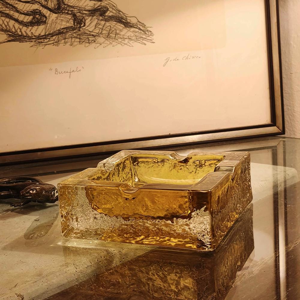 1970s Big Square Ashtray in Murano Glass with Ice Cube effect by Antonio Imperatore.