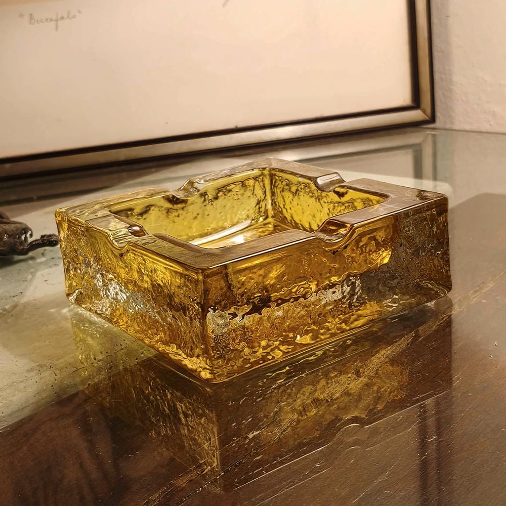 1970s Big Square Ashtray in Murano Glass with Ice Cube effect by Antonio Imperatore.