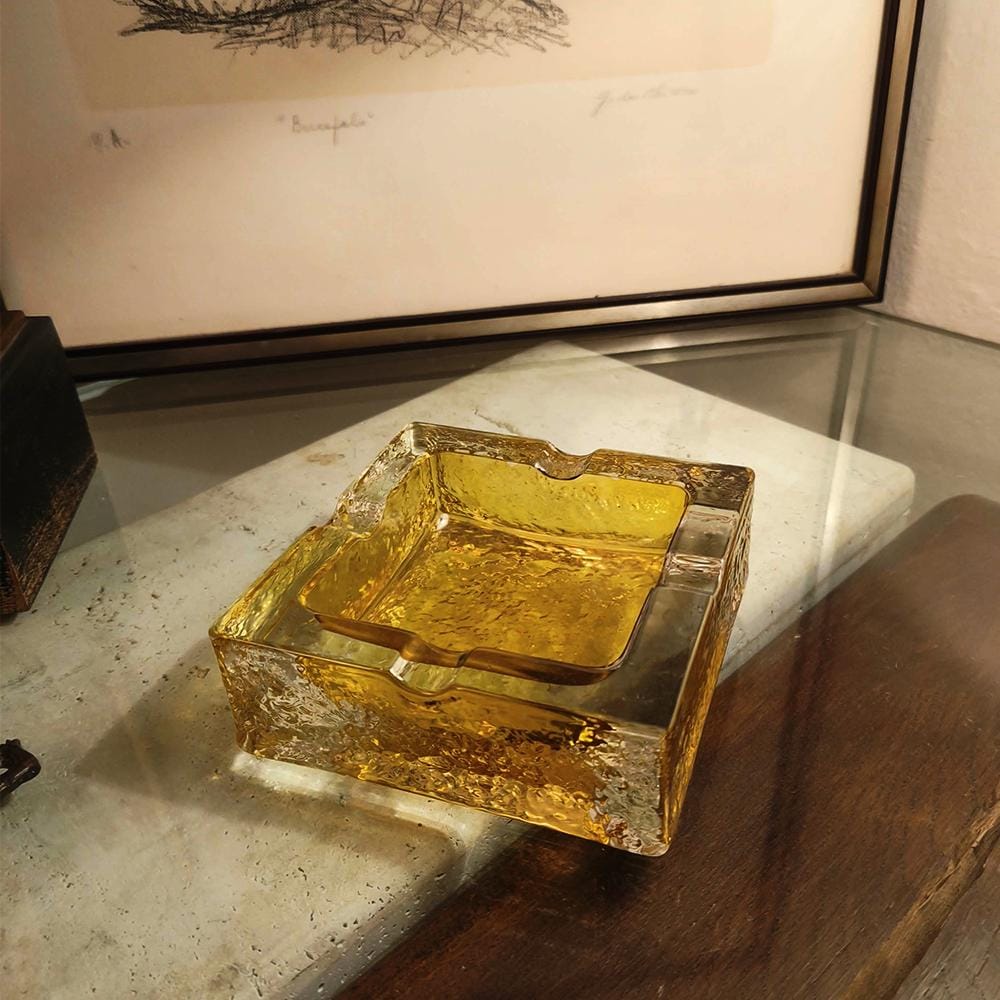 1970s Big Square Ashtray in Murano Glass with Ice Cube effect by Antonio Imperatore.