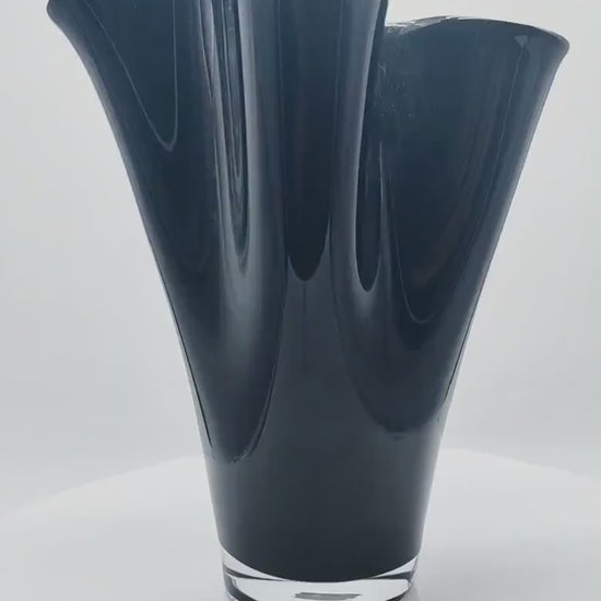 1960s Stunning Big Jacketed Fazzoletto Vase in Murano Glass - Bright Black and White. Made in Italy