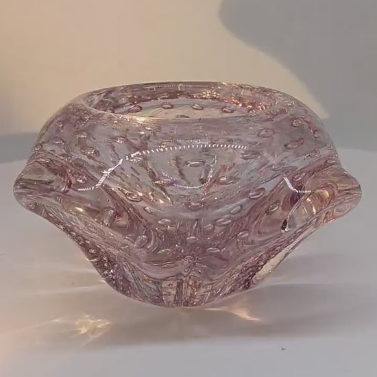 1960s Pink Ashtray or Catch-all in Murano Glass with Air Bubbles.  Made in Italy.