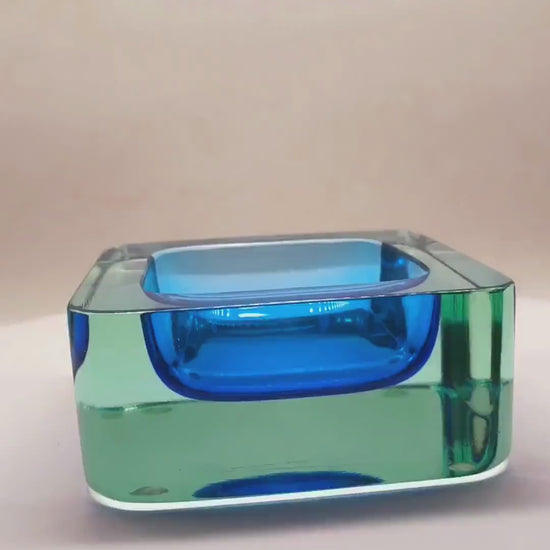 1960s Big Square Handcrafted Astray or Catch all in Murano Glass. Made in Italy.
