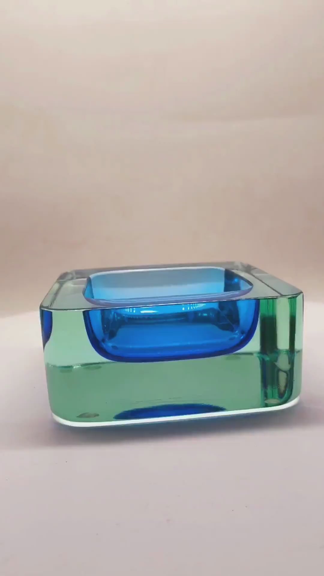 1960s Big Square Handcrafted Astray or Catch all in Murano Glass. Made in Italy.