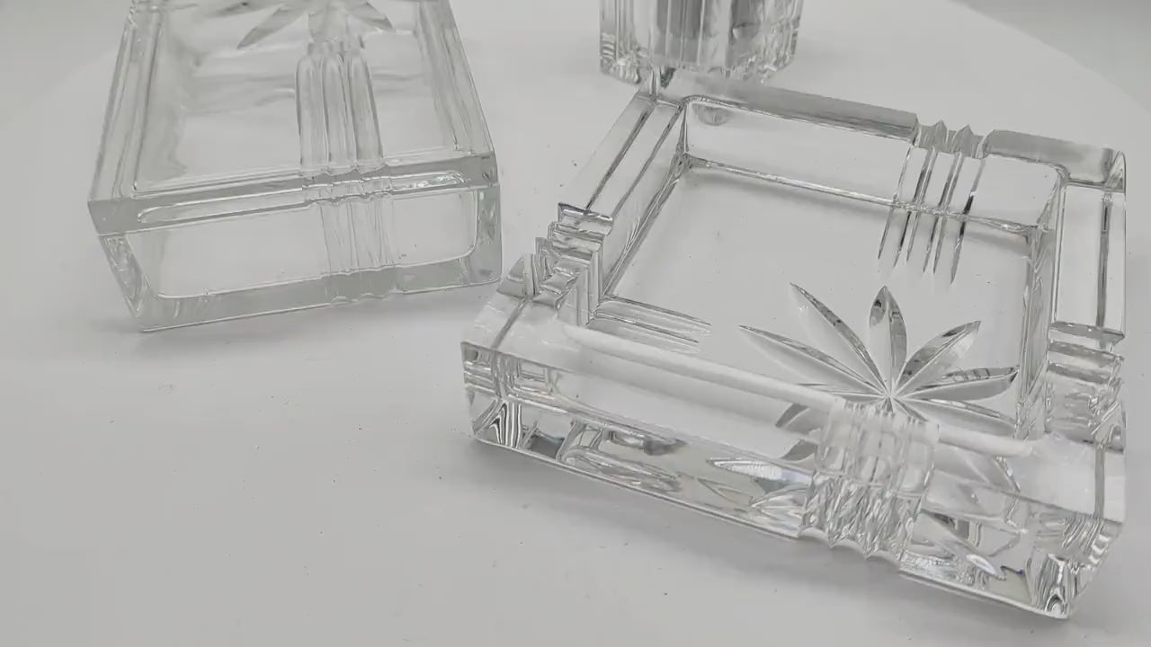 Vintage Crystal Smoking Set "Palms" by Kristall Krisla. Made in Italy, 1970s