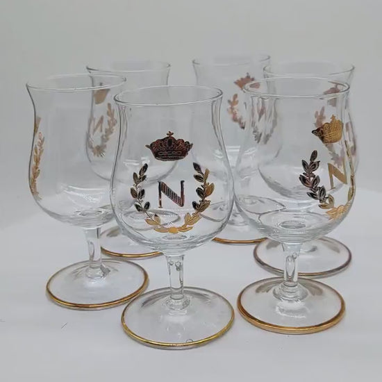 1970s Set of 6 Liquor Glasses by Napoleon with Gold Finishes.