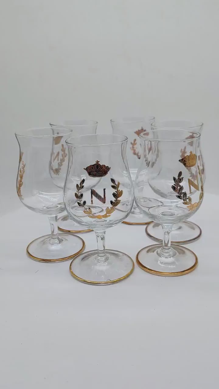 1970s Set of 6 Liquor Glasses by Napoleon with Gold Finishes.