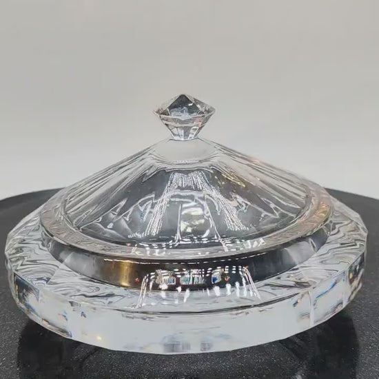 1970s Big Jewelry Holder - Candy Holder in heavy Crystal by Antonio Imperatore. Made in Italy.