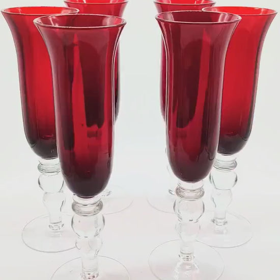 1960s Astonishing six Ruby Glasses in Murano Glass. 9.05 h in. - 23 h cm.