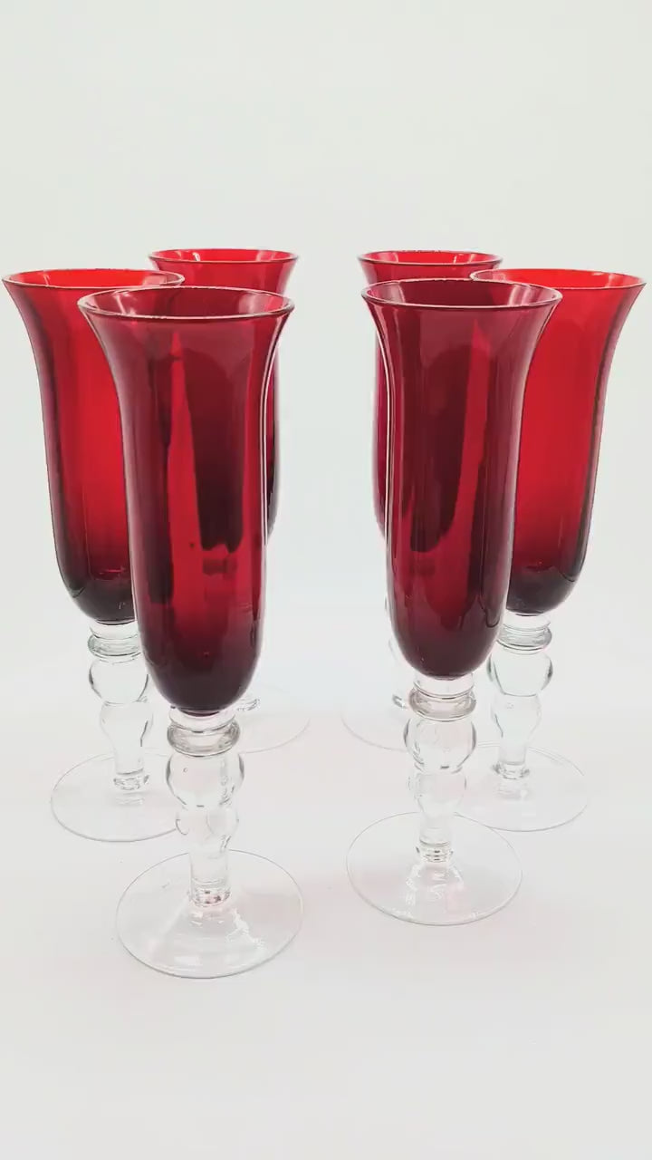 1960s Astonishing six Ruby Glasses in Murano Glass. 9.05 h in. - 23 h cm.