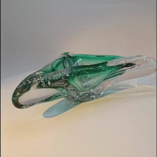 1960s Big Triangular Ashtray or Catch-all in Murano Glass with Air Bubble. Made in Italy.