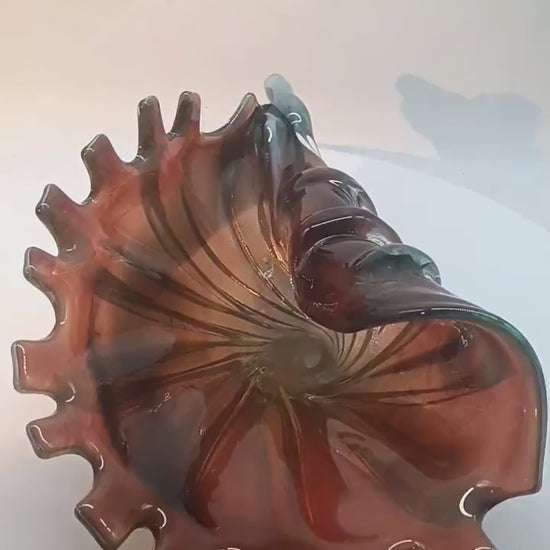 1960s Large Shell Sculpure in Hand - Worked Murano Glass. Made in Italy .  34 cm. /  13.38  inches.