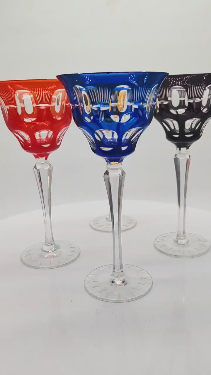 1950s  Set of 4 Big Crystal Glasses by Nachtman. Diam 10  - 20 h cm. / Diam 3.93 - 7.87 h inches.