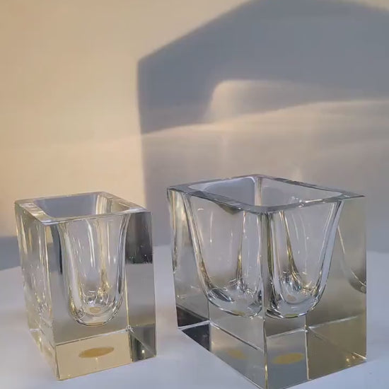 1960s Set of 2 Rectangular Transparent Ashtray / Bowl or Catch-all in Murano Glass by Flavio Poli for Seguso. Made in Italy.