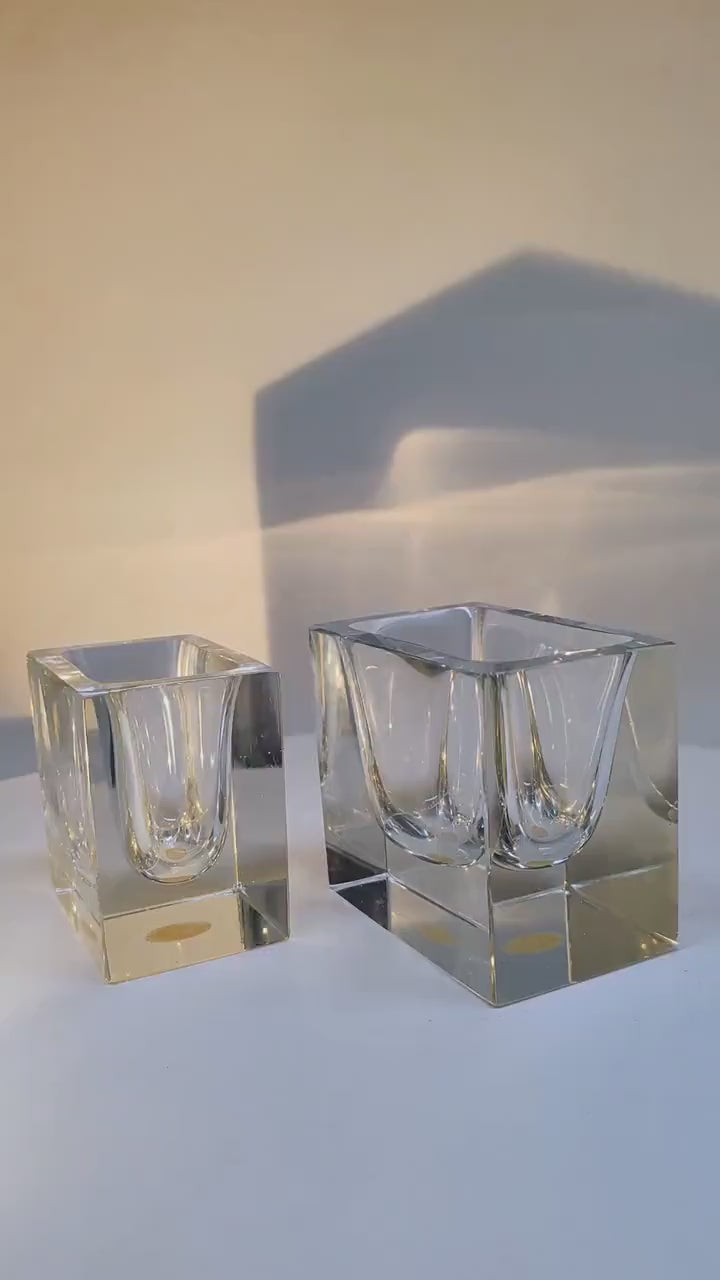 1960s Set of 2 Rectangular Transparent Ashtray / Bowl or Catch-all in Murano Glass by Flavio Poli for Seguso. Made in Italy.