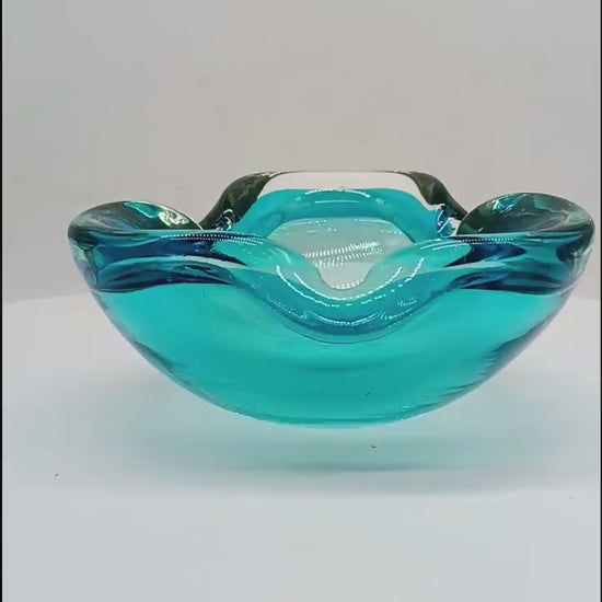 1960s Ligh Blue Ashtray or Catch-all in Murano Glass by Flavio Poli for Seguso. Made in Italy.