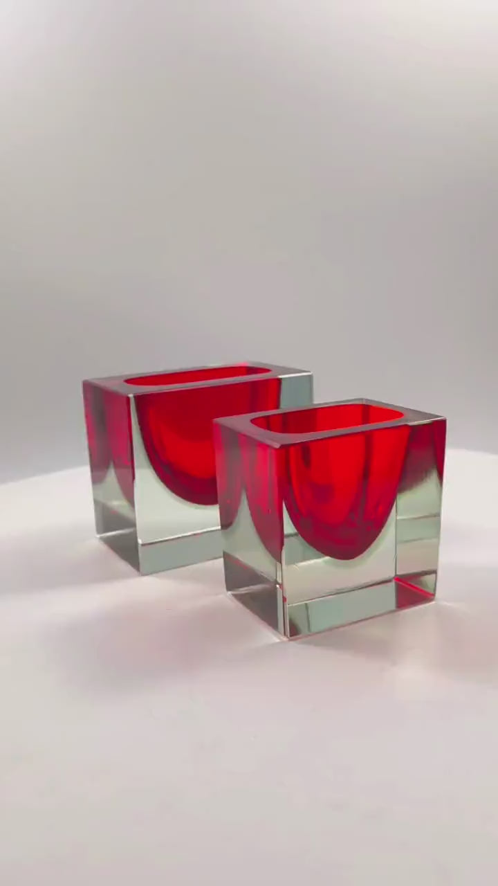 1960s Set of 2 Rectangular Ashtray in Murano Glass by Flavio Poli for Seguso.