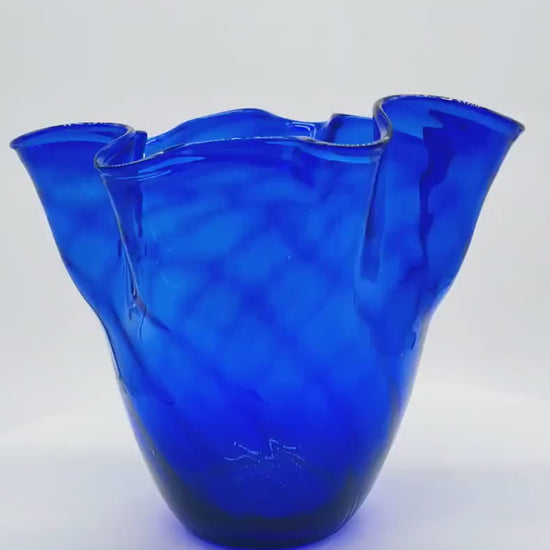 1960s Vintage Blue Jacketed Fazzoletto Vase in Murano Glass by Ca'dei Vetrai - Made in Italt