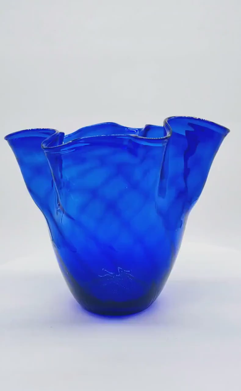 1960s Vintage Blue Jacketed Fazzoletto Vase in Murano Glass by Ca'dei Vetrai - Made in Italt