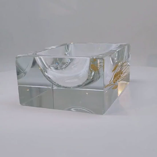 1960s  Rectangular Ashtray or Catch-all in Murano Glass by Pagnin & Bon with Handcrafting 24k Gold finishing. Made in Italy.