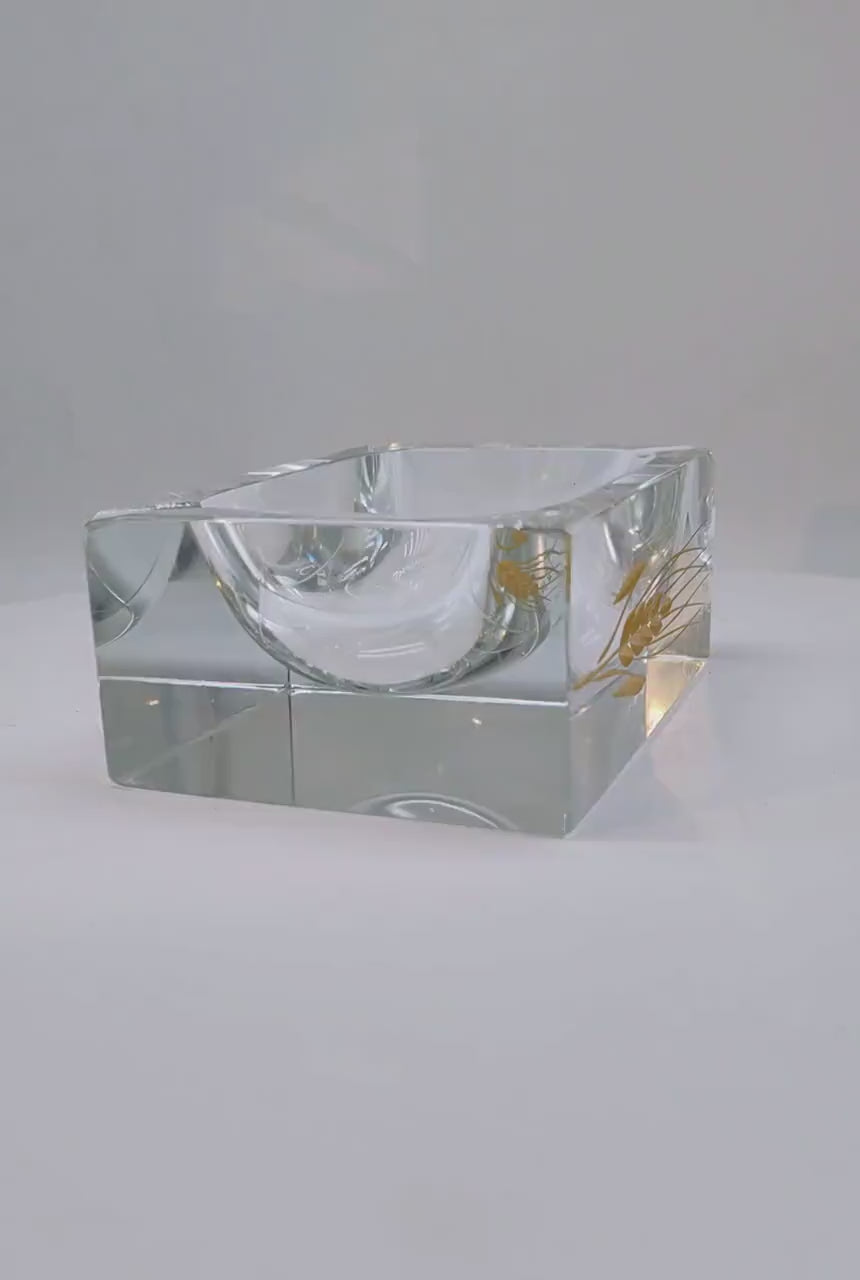 1960s  Rectangular Ashtray or Catch-all in Murano Glass by Pagnin & Bon with Handcrafting 24k Gold finishing. Made in Italy.