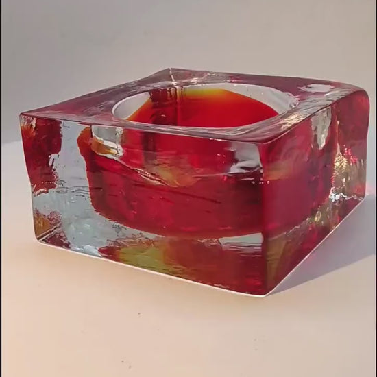 1960s Big Square Ashtray or Catch-all in Handcrafted Murano Glass by Mandruzzato.