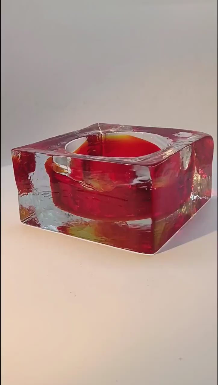 1960s Big Square Ashtray or Catch-all in Handcrafted Murano Glass by Mandruzzato.