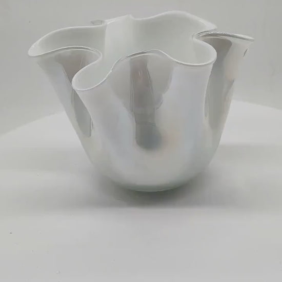 Vintage Jacketed Pearl White Fazzoletto Vase in Murano Glass - 1960s