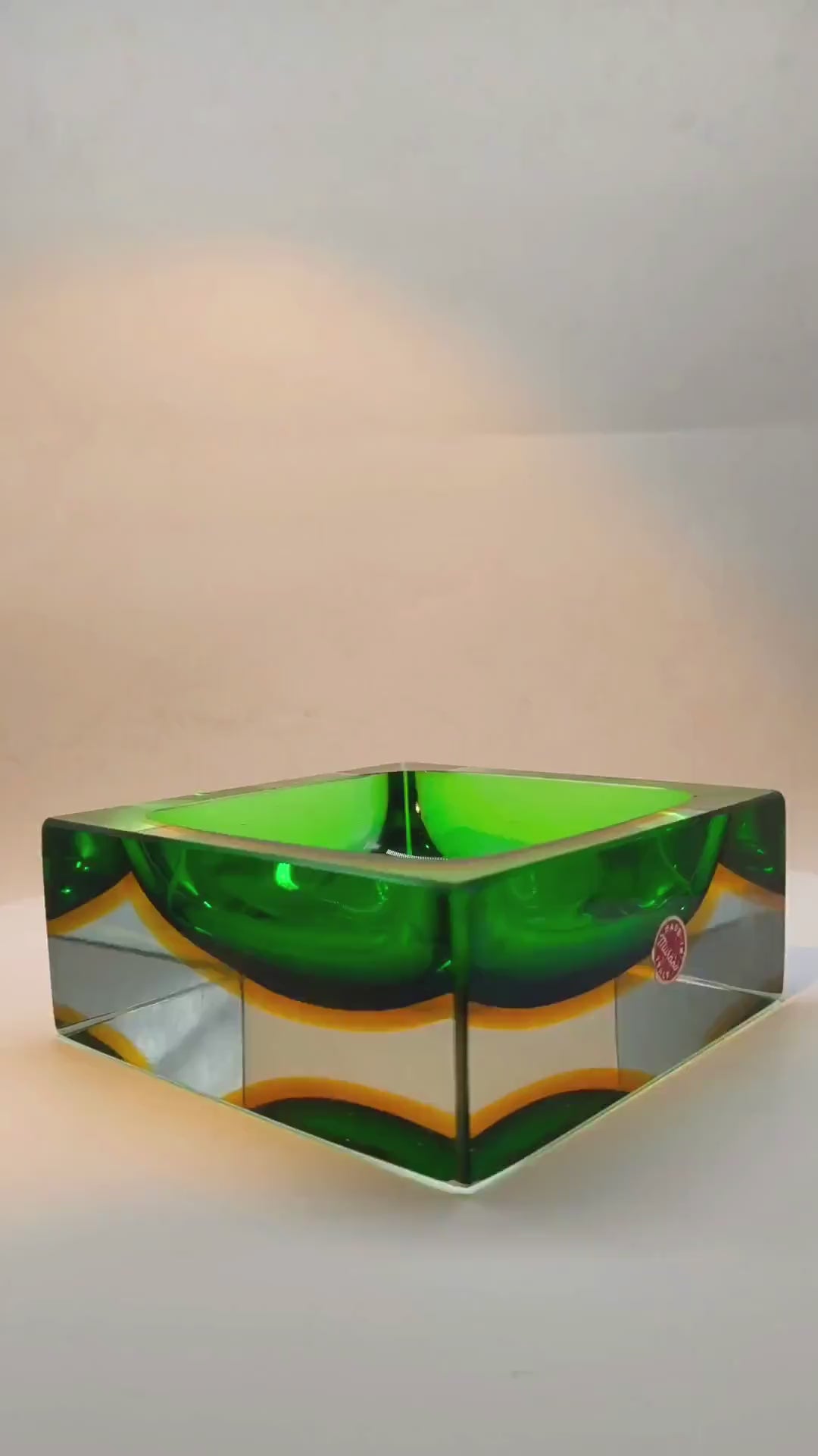 1960s Big Rare Square Ashtray or Catch-all in Murano Glass by Flavio Poli for Seguso. 14 cm / 5.51 inches
