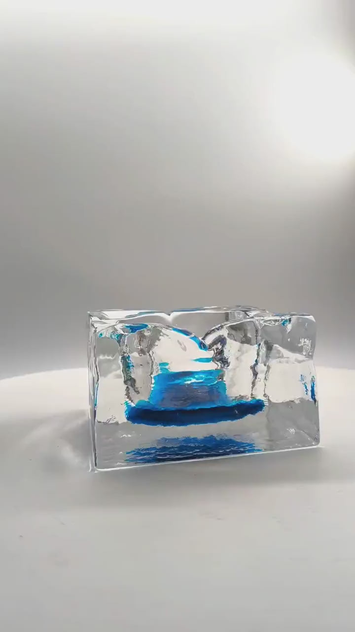 1960s Big Square Ashtray or Catch-all in Hand-Worked Murano Glass with Ice Cube effect. Made in Italy - 12 cm