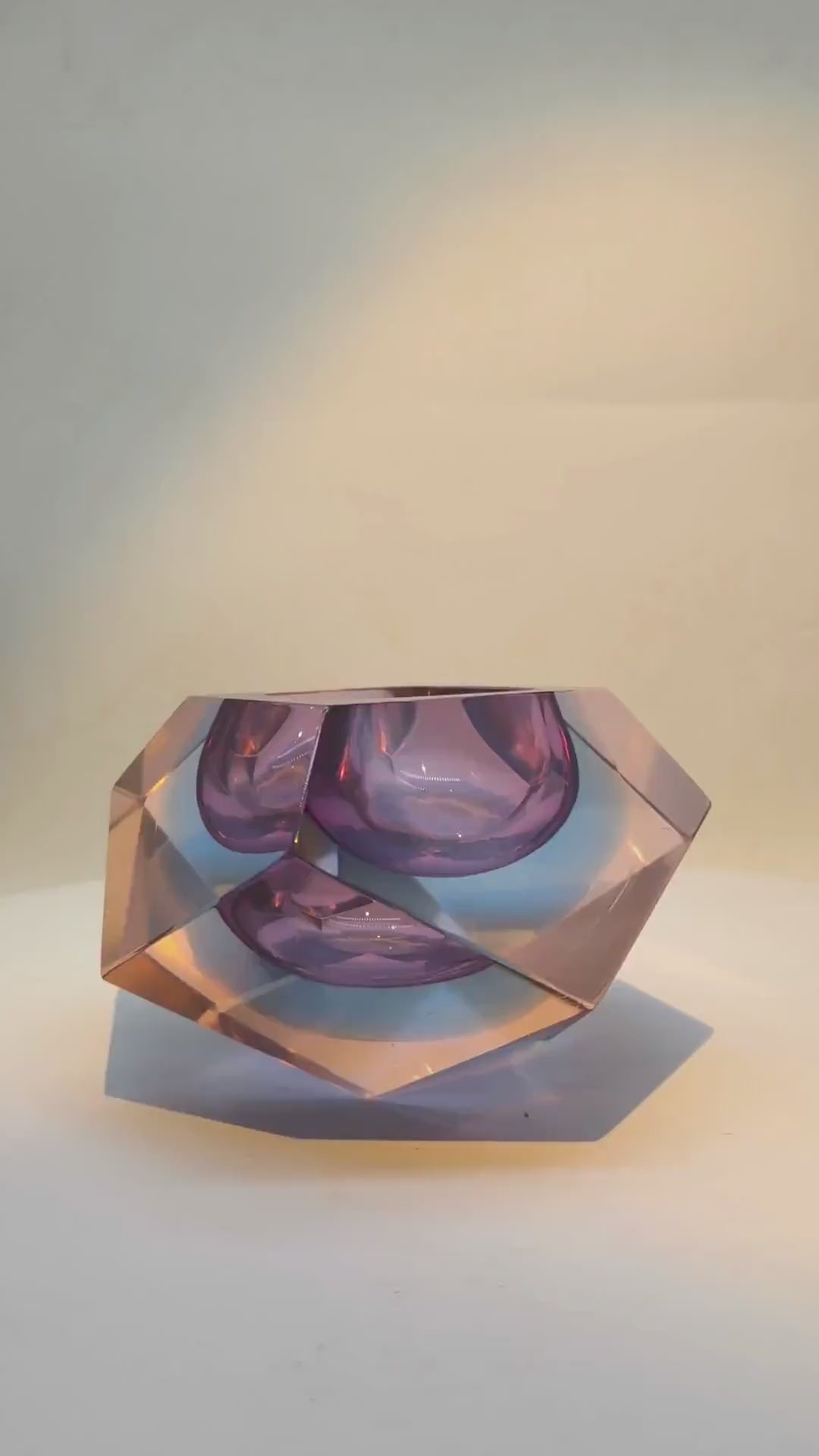 1960s Rare Colors Multifaceted Ashtray or Catch-all in Murano Glass by Flavio Poli for Seguso. Made in Italy