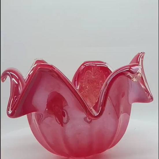 Glossy Red Jacketed Vase in Hand Worked Murano Glass. Made in Italy.