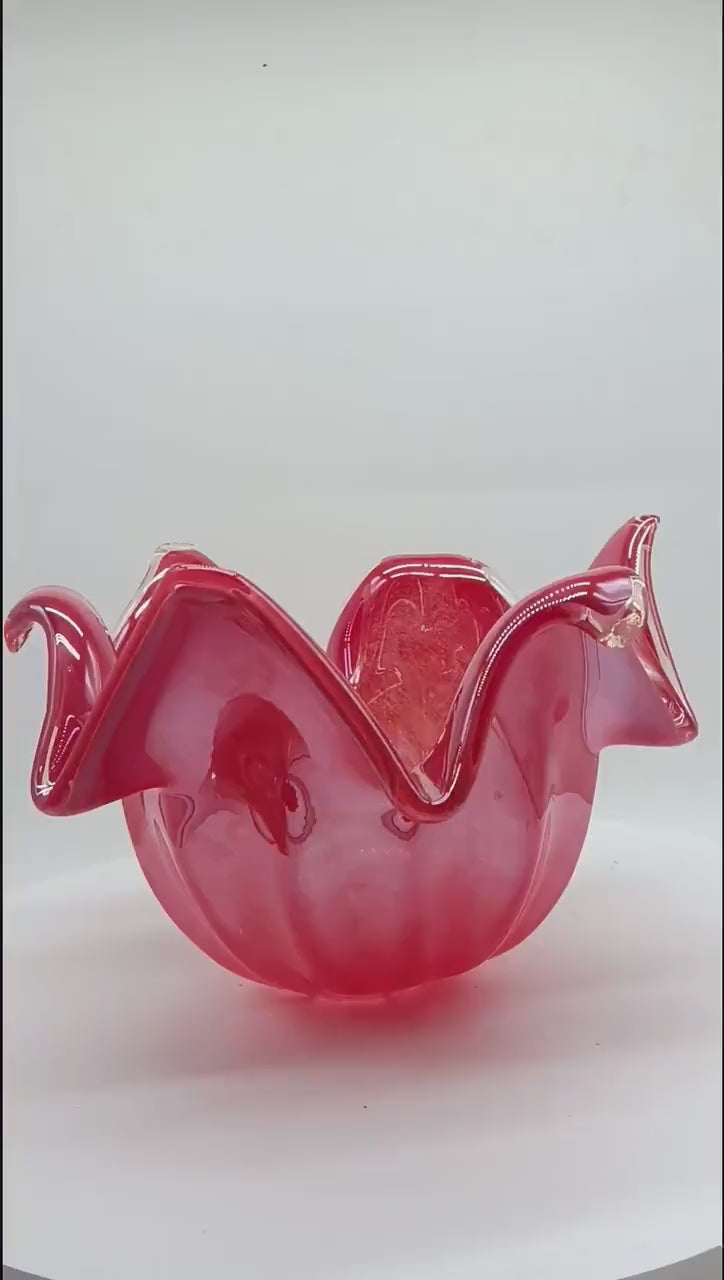Glossy Red Jacketed Vase in Hand Worked Murano Glass. Made in Italy.