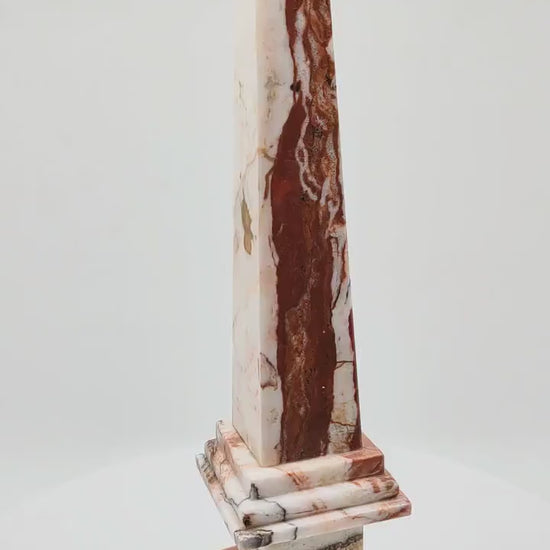 1970s Stunning Big Obelisk in Red an White Italian Marble. Made in Italy.
