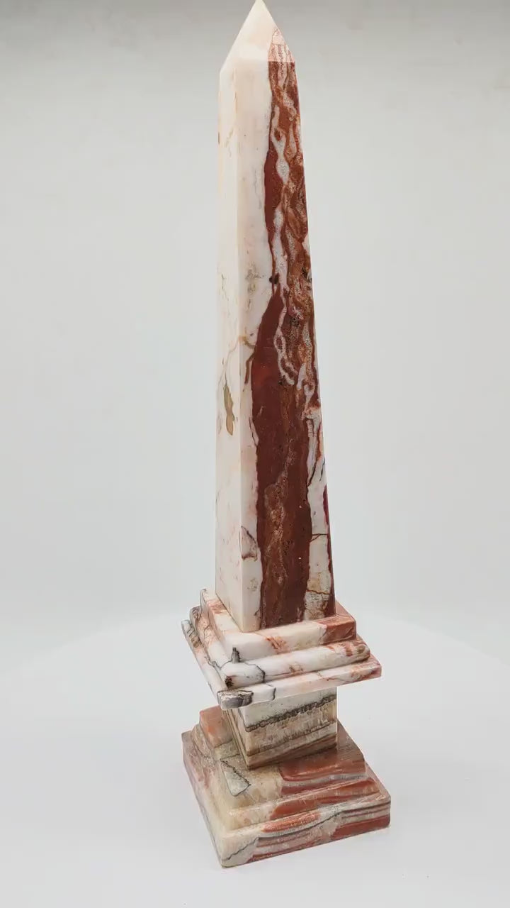 1970s Stunning Big Obelisk in Red an White Italian Marble. Made in Italy.