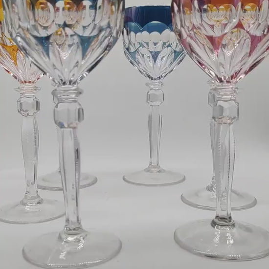 1970s Set of 6 wine Glasses in Lead Crystal by Hofbauer Crystal - Baviera. Made in Germany.