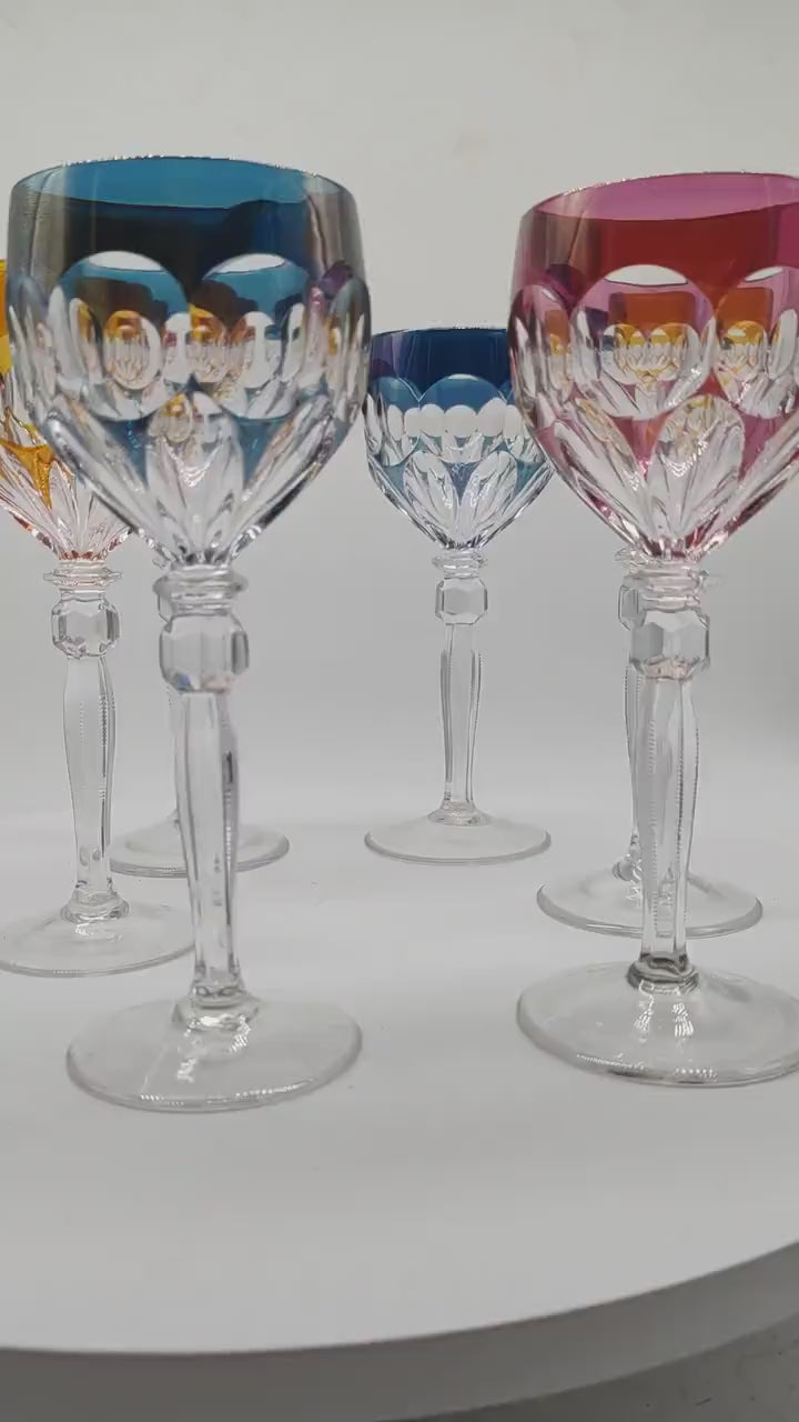 1970s Set of 6 wine Glasses in Lead Crystal by Hofbauer Crystal - Baviera. Made in Germany.