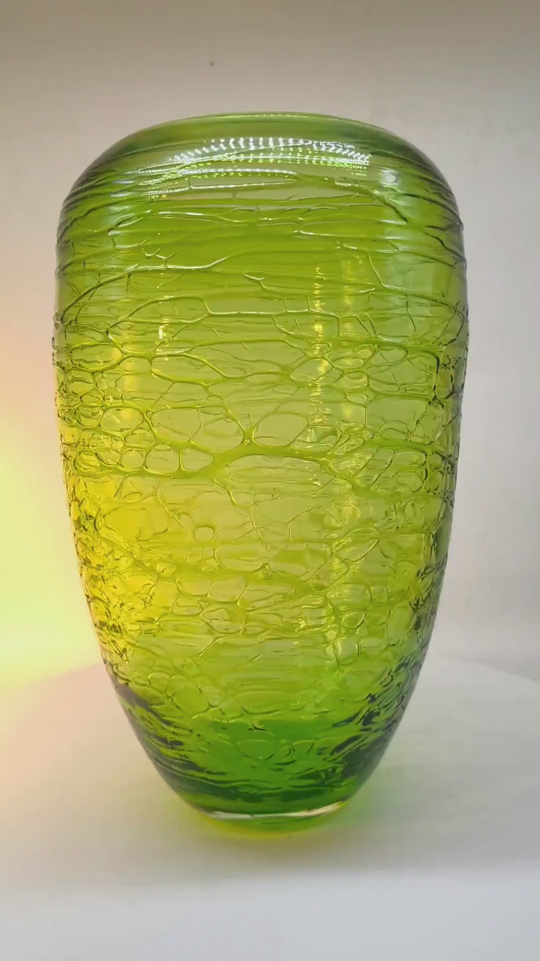 1970s Green Vase in Hand Worked  Murano Glass - Made in Italy. 31 h cm / 12.20 h inches.