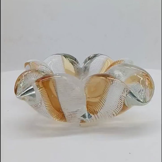 1950s Stunning Rare Ashtray in Hand Worked Murano Glass with reticello filigree.