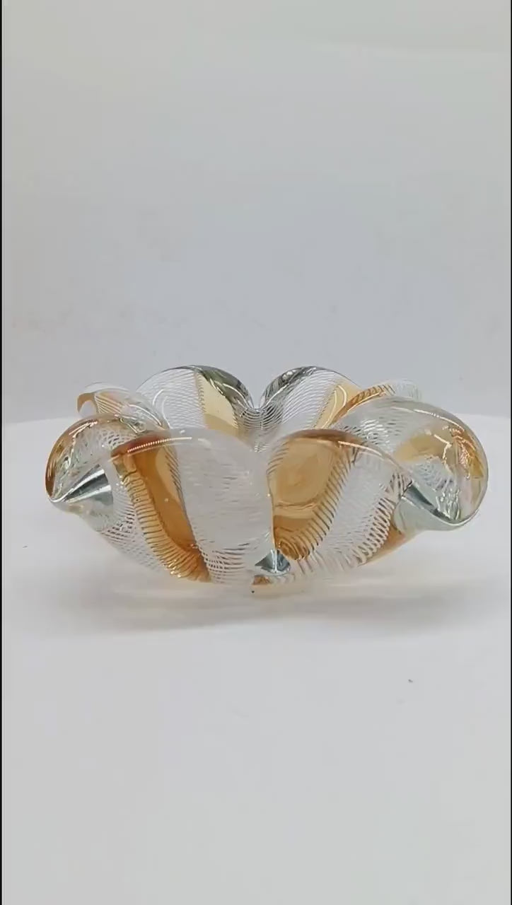 1950s Stunning Rare Ashtray in Hand Worked Murano Glass with reticello filigree.