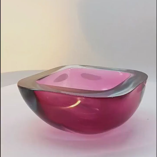 1960s Pink Square with Round Corners Ashtray or Catch-all in Murano Glass. Made in Italy.