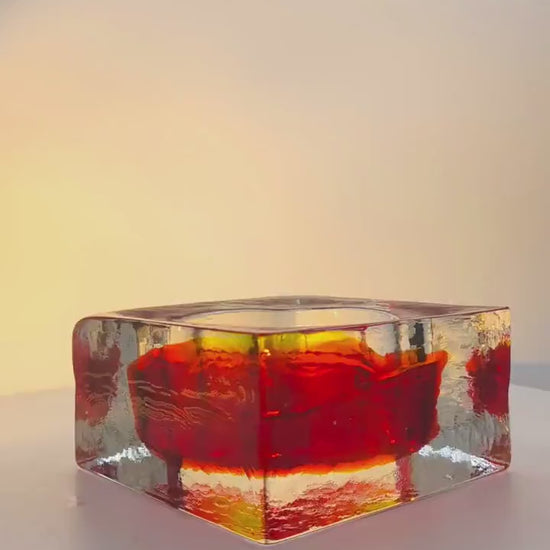 1960s Big Square Ashtray in Uranium Handcrafted Murano Glass by Mandruzzato with ice-cube effect.